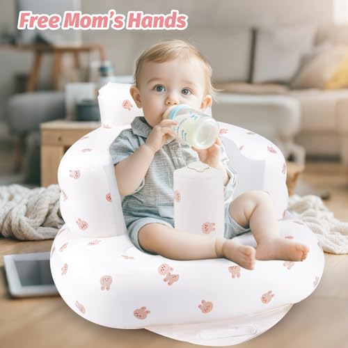 AirSwim Inflatable Baby Chair, Inflatable Baby Seat for Babies 3 Months and Up, Summer Blow Up Chair with Built in Air Pump, Bumbo Seat for Learning to Sit, Palying, Camping, Rabbit - color: Rabbit