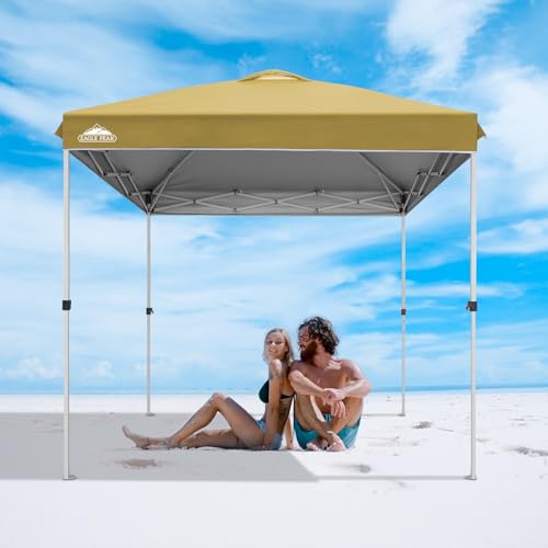 EAGLE PEAK Pop Up Canopy Tent with Wheeled Carry Bag, 8 Stakes, 4 Ropes, Easy Set Up Tent Canopy, 8x8 ft, Beige - color: Beige, size: 8x8