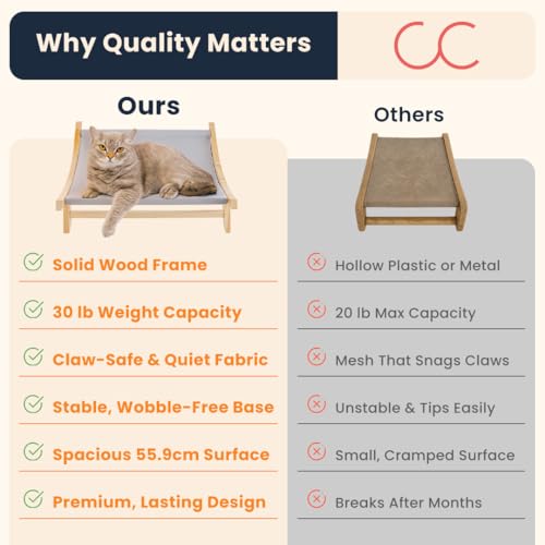 CallieCo Wooden Cat Hammock Bed, Modern Elevated Pet Lounger with Premium Wooden Frame & Breathable Fabric, Stylish Indoor & Outdoor Cat Bed for Cats & Small Dogs - Gray - color: Gray