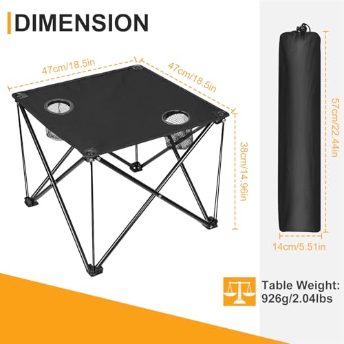 Portable Camping Table, Ultralight Picnic Table Foldable with 2 Cup Holders and Carrying Bag for Outdoor Camping Picnic BBQ Beach Party Patio Fishing, Steel Frame, High-Grade 600D Oxford Fabric - color: Black(standard), size: 1 Pack