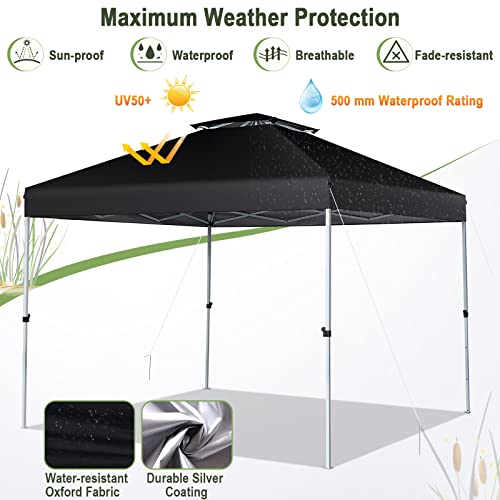 Tangkula 10x10 Ft Pop Up Canopy, Easy Set-up Outdoor Canopy with Center Lock, Wheeled Carry Bag, Double Vented Roof, 8 Stakes, 4 Ropes, Portable Folding Instant Tent Shelter for Camping (Black)