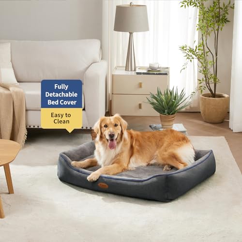 Tidore Orthopedic Dog Beds for Medium Dogs, Durable Egg Crate Foam Sofa Dog Bed wit Washable Removable Cover,Waterproof Lining,Pet Bed for Large Dogs (Dark Grey-Velvet, 39.4" L x 31.5" W x 7.4" Th) - color: Dark Grey-Velvet, size: 39.4"L x 31.5"W x 7.4"Th