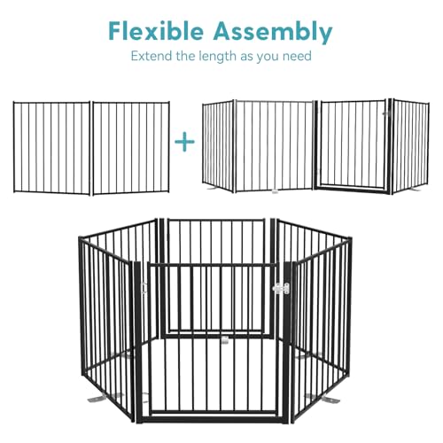 No Pawblems Free Standing Dog Gate, 30" Tall Foldable Dog Fence for Indoor, Up to 52 Inch Extra Wide Puppy Gate Extension for Stairs, Hallways, Doorways, Deck, Yard (Black, 2 Panels) - color: Black, size: Up to 52" W, 2 Panels