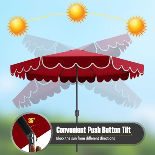 Tangkula 10 FT Patio Umbrella, 2-Tiers Scalloped Outdoor Table Market Umbrella with Tilt Adjustment, Crank, 8 Sturdy Ribs for Pool, Deck, Backyard (Red) - color: Red, size: 10Ft
