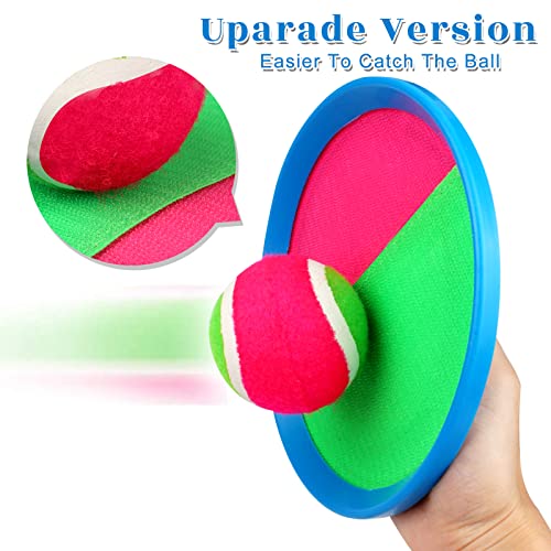 Toss and Catch Game Set, Outdoor Games with 4 Paddles 4 Balls and 1 Storage Bag, Great Outdoor Toys/Gifts for Kids, Classic Beach and Yard Game - color: Blue and Red