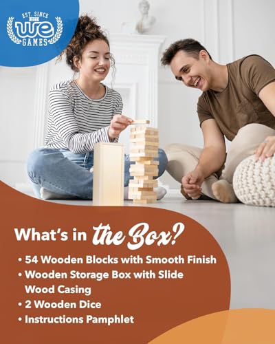 WE Games Wooden Block Stacking Party Game for Adults, Tumble Tower Wedding Guest Book Alternative, Tabletop Games, Includes Storage Case, 12 inches - color: Green