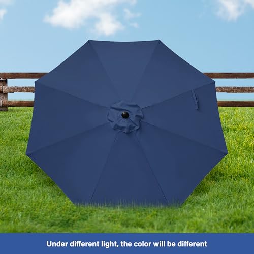 HealSmart 9ft Patio Umbrella with Push Button Tilt/Crank, Outdoor Table Market Yard Umbrella with 8 Sturdy Ribs for Garden, Backyard, Deck, Pool, Dark Blue - color: Dark Blue, size: 9FT