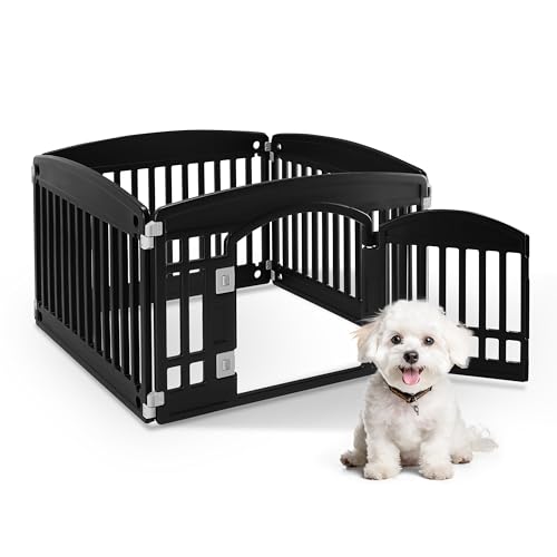 HealSmart 4 Panel 24" Plastic Dog Playpen, Folding & Portable Pet Playpen for Indoor & Outdoor Use, Safe & Secure Fence, Ideal for Small to Medium Dogs, Black - color: Black, size: 24 Inch 4 Panels, style: Plastic