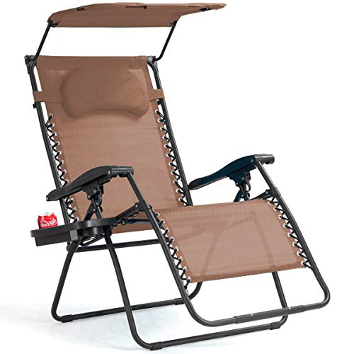 Goplus Zero Gravity Chairs, X-Large Folding Lounge Lawn Chair w/Canopy Shade & Cup Holder, Adjustable Folding Patio Recliner for Pool Porch Deck Oversize (Coffee) - color: Coffee Zero Gravity Chair