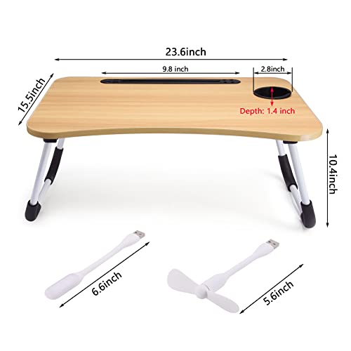 Slendor Lap Desk with Cup Holder, Foldable Laptop Table for Bed, Portable Bed Desk for Laptop and Writing, Computer Tray with Tablet Slot, Notebook Stand Reading Holder for Couch Sofa Floor,Walnut - color: Brown