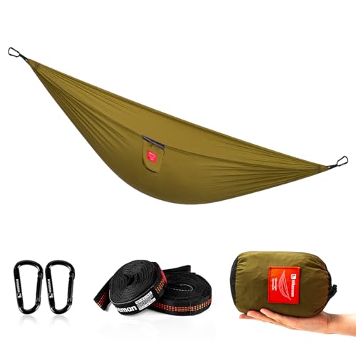 HIKEMAN Hammock for Camping Ultralight Hammocks Gear for Outdoors Backpacking Survival or Travel - Portable Lightweight Nylon - Up to 440lbs(Khaki) - color: Khaki