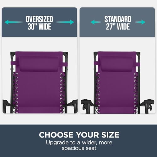 Best Choice Products 30” Wide Folding Zero Gravity Outdoor Recliner Patio Lounge Chair w/Adjustable Canopy Shade, Headrest, Side Accessory Tray - Amethyst Purple - color: Amethyst Purple, size: Oversized Extra Wide