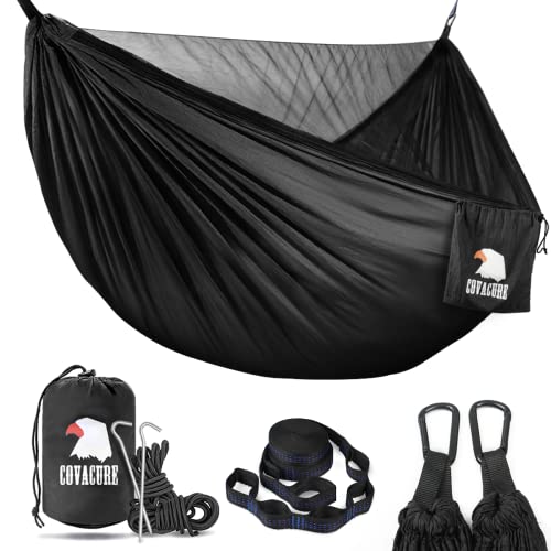Covacure Camping Hammock - Lightweight Double Hammock, Hold Up to 772lbs, Portable Hammocks for Indoor, Outdoor, Hiking, Camping, Backpacking, Travel, Backyard, Beach (Black) - color: Black