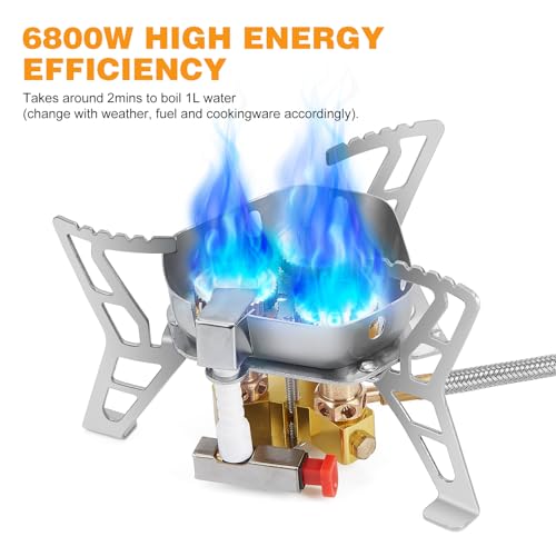 WADEO 6800W Windproof Camping Gas Stove, Small Camping Stove with Piezo Ignition, 1LB Propane Tank Adapter, Butane Adapter for Outdoor Cooking, Picnic, Camping and Hiking - style: 6800W