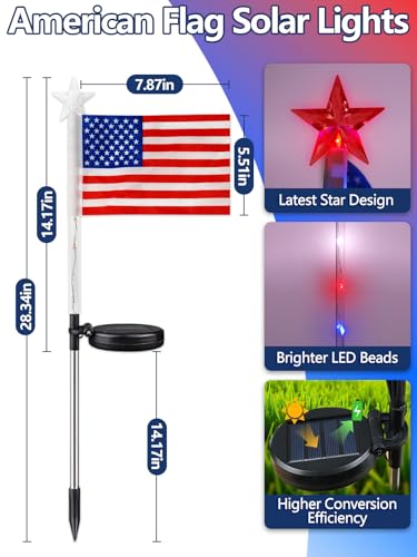 8 Pack American Flag Solar Lights Outdoor, 4th of July Decorations Red White and Blue Star Lights, 2 Modes Waterproof Solar Patriotic Lights for 250th Anniversary Independence Memorial Day Garden Yard - color: Red White and Blue-Flag, size: 8 Pack