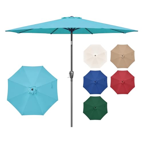 Simple Deluxe 9' Patio Umbrella Outdoor Table Market Yard Umbrella with Push Button Tilt/Crank, 8 Sturdy Ribs for Garden, Deck, Backyard, Pool, Turquoise - color: Turquoise-New, size: 9ft