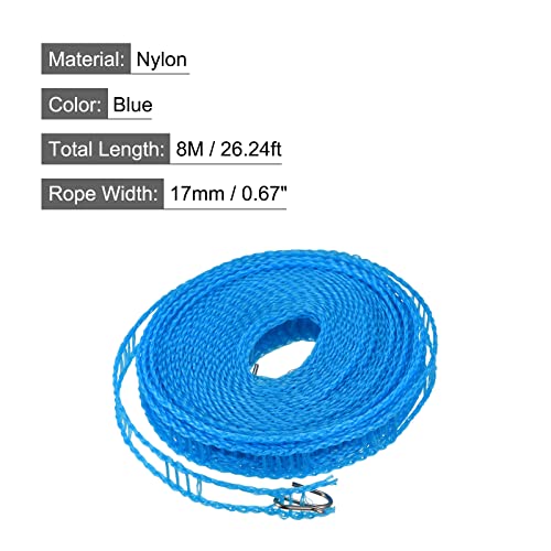 uxcell Portable Clothesline, 26.24ft Nylon Windproof Non-Slip Washing Line Rope for Courtyard Outdoor Travel Camping Laundry Drying, Blue - color: Blue, size: 26.24ft