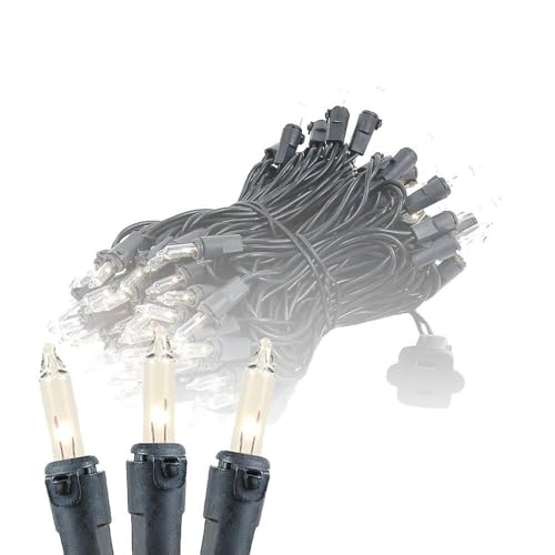 Novelty Lights 34 Feet 100 Bulbs Traditional Incandescent Mini Lights, Clear on Black Wire with 4" Spacing, Commercial Grade and UL Listed for Indoor/Outdoor Use, End-to-End Connectable - color: Black Wire
