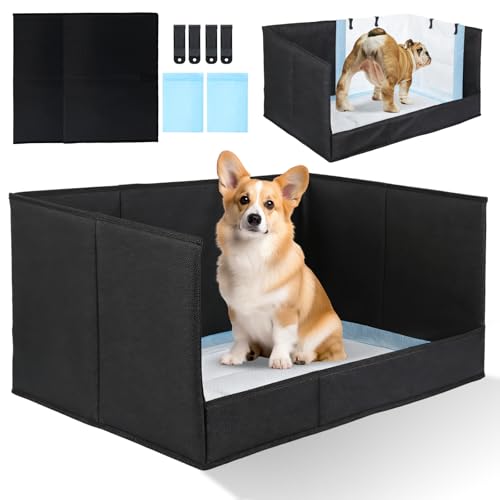 Dog Litter Box with High Walls, Pee Pad Holder Foldable, No Assembly, Waterproof, Seamless, Easy to Clean, Portable for Travel, No Spill Indoor Dog Potty Tray for Puppy & Medium Dogs