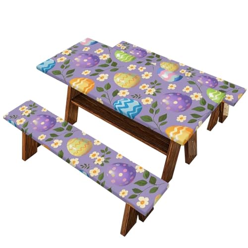 Easter Eggs Picnic Table Cover for Outdoor Camping Easter Eggs Elastic Fitted Table Cloth for Camping Party Supplies 3 PCS Set - color: Easter Eggs, size: Small