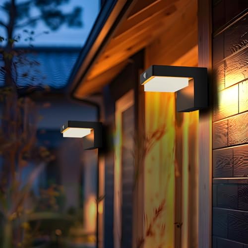 Square Solar Wall Lights - Solar Powered Wall Lamps - LED Lights - PIR Sensor & Two Lighting Modes - Rechargeable Battery Lasts Up to 55 Hours - 3000K - IP44 Weather Resistant - 2 Pack - size: 2 Pack Wall Lights