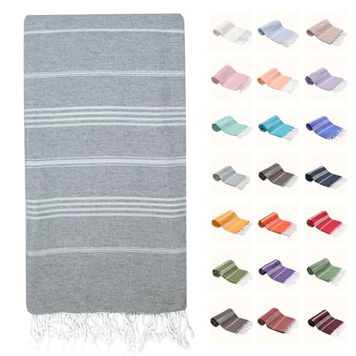 PARK&OZ Turkish Beach Towel – Oversized 100% Cotton, Quick-Dry, Absorbent, Sand-Free Blanket 72x40 – XL, Lightweight Pool Towel for Adults, Women, Men – Sand Resistant & Perfect Travel (Light Gray) - color: Light Gray