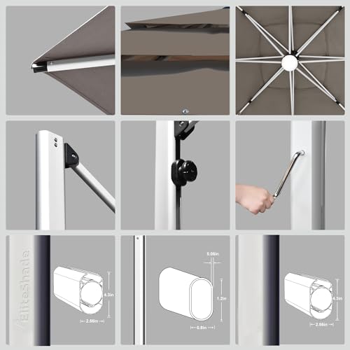 EliteShade USA APOLLO 3-Tier 11FT Full Aluminum Cantilever Patio Umbrella for Outdoor restaurant Garden Courtyard Deck Pool and Marketing with Light,Natural - color: Natural, style: 11FT Apollo