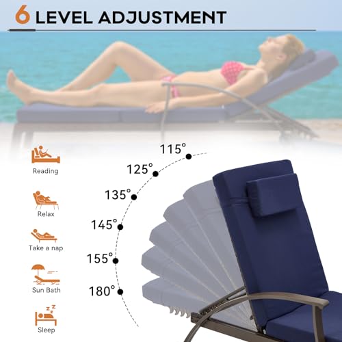 Outdoor Lounge Chairs Set of 4, Lounge Chair Outdoor Chaise Lounge with Adjustable 6-Position, 115-180° for Poolside, Backyard, Lawn, Deck (79.1'', Blue) - color: Blue, size: 4 pieces