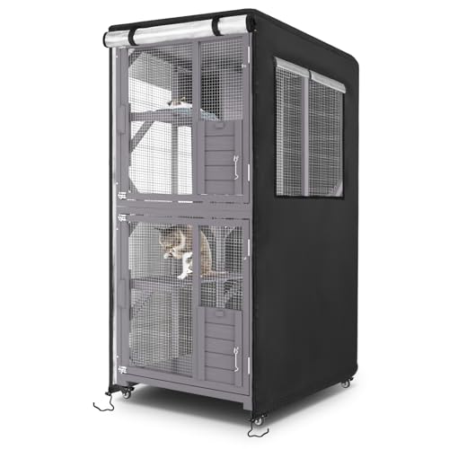 Catio Cover, 31.5" L x 35.5" W x 64.5" H Waterproof Cover for Outdoor Cat Enclosure, 420D Cat Cage Cover for VEVOR Catios, Black (Catio Not Included) - size: 31.5"L x 35.5"W x 64.5"H