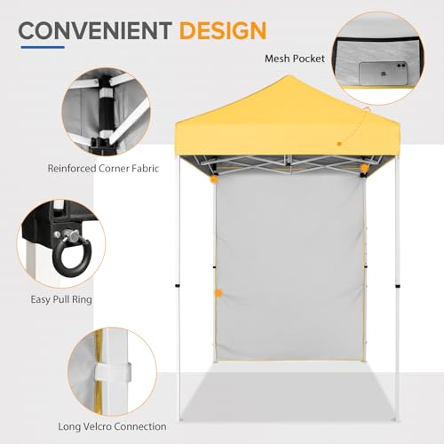 EAGLE PEAK Pop up Canopy 5x5, Outdoor Portable Canopy Tent with One Removable Sunwall, Carry Bag Included, Yellow - color: Yellow