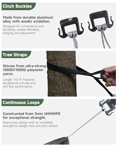 Ultra-Light Suspension System, 9.8ft Tree Strap for Hammock, Compact & Easy to Set Up, Hammock Accessories for Camping, Hiking, and Backpacking