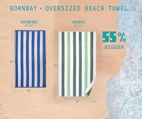 Bornbay Large Beach Towel Oversized - 40"X70" Big Cute Beach Towels, Extra Large Thick Green Pool Towel, XL Beach Towel Oversize, Giant Striped Cotton Towel for Adults - color: Sagegreen