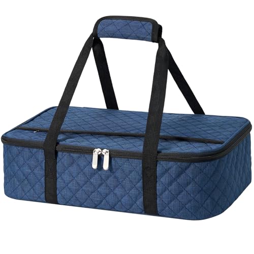 Insulated Casserole Carrier Portable Food Tote for Hot or Cold – Fits 9"x13" Baking Dish, Lasagna Holder for Parties, Picnic, Travel, Beach - Navy Blue - color: Navy Blue