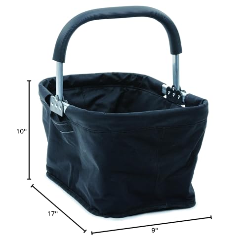 RSVP International Collapsible Market Basket Aluminum Frame, Large Zip Side Pocket, 17x11x18", Black - color: Black, size: 17 x 11 x 18"