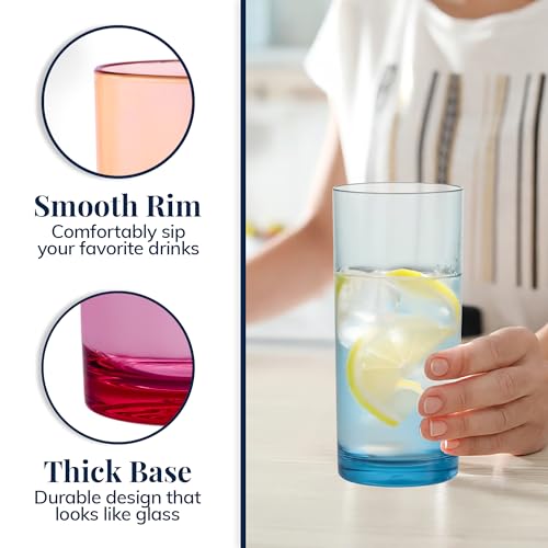 US Acrylic Classic Plastic Reusable Drinking Glasses (Set of 6) 16oz Water Cups Assorted Colors | BPA-Free Tumblers, Made in USA | Top-Rack Dishwasher Safe - color: Assorted, size: Water Tumblers
