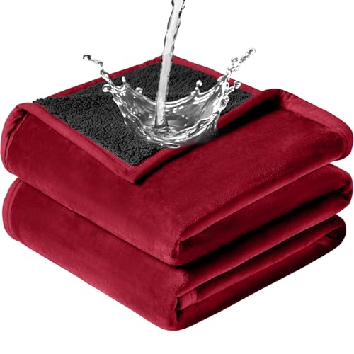 Waterproof Blanket for Bed - Blanket with Waterproof & Stain Proof, Splash Resistant, Machine-Washable Flannel is Soft and Comfortable, Suitable for Bed/Sofa (40"x60", Wine red/Black) - color: Wine Red/Black, size: 40''x60''