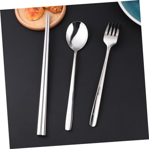 LABRIMP 8pcs Stainless Steel Tableware Set Portable Cutlery Kit with Chopsticks and Straws for Outdoor Dining Picnics and Daily Use Includes Black Carrying Bag