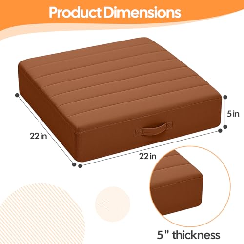 MeMoreCool Square Floor Pillow Seating for Adults Kids, Large Meditation Cushion Floor Pillow with Thick Foam & Soft Tufted Cover, Washable Big Pillow Seat Floor Cushion for Sitting Yoga 22" Coffee - color: Brown, size: 22 Inch