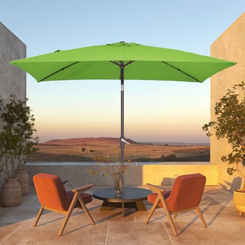 JEAREY 6.5x10 ft Rectangular Patio Umbrellas Rectangle Outdoor Umbrella with Push Button Tilt and Crank, Market Table Umbrella 6 Sturdy Ribs UV Protection for Poolside Garden Backyard Deck, Glass Green - color: Glass Green
