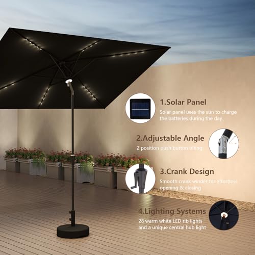 C-Hopetree Rectangular Outdoor Patio Market Umbrella with Solar LED Lights 6.5 x 10 ft - color: Black