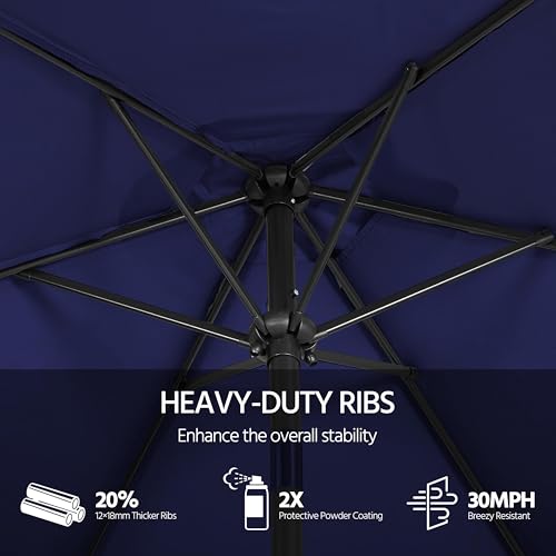 Yaheetech 9FT Patio Umbrella Outdoor with Heavy Duty Base Included,Table Umbrella with Push Button Tilt and Crank, UV Protection Waterproof for Yard/Outdoor/Wedding Parties and Events - Navy Blue - color: Navy Blue, size: 9FT