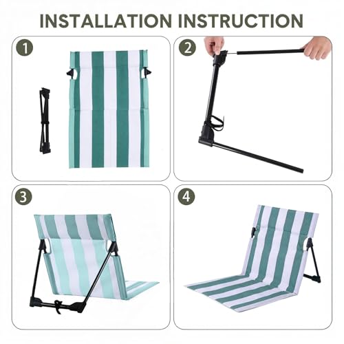 Stripes Foldable Pool Chair,Ultra-Light Portable Beach Chair with Carry Bag for Sunbathing Swimming Poolside Picnic Lawn Road Hiking Trips (1, Green and White) - color: Green and White