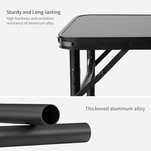 2FT Small Camping Portable Table, Black Aluminum Frame, Adjustable Height up to 21", Lightweight Carry Handle, Portable for Travel, Camping Outdoor Use - size: 2 ft × 1.3 ft × 1.78 ft H
