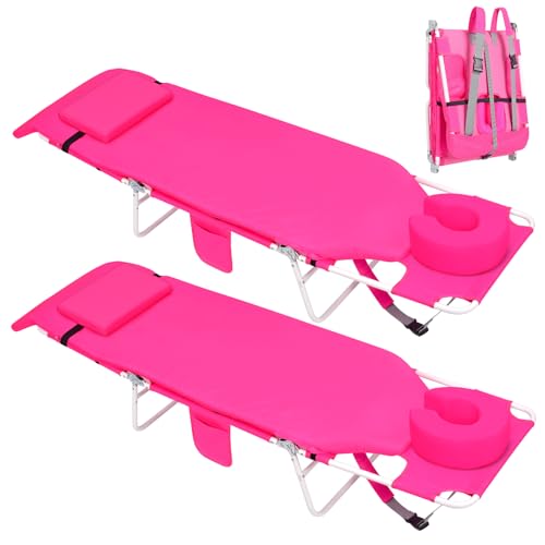3 in 1 Women Comfort Backpack Beach Tanning Lounge Chair with Cushion Face Hole Softer Adjustable Washable, Layout Sun Chair for Adults Outside Reading Sunbathing Poolside, 6 Position, 2 Pack, Pink - color: Pink / 2 Pack