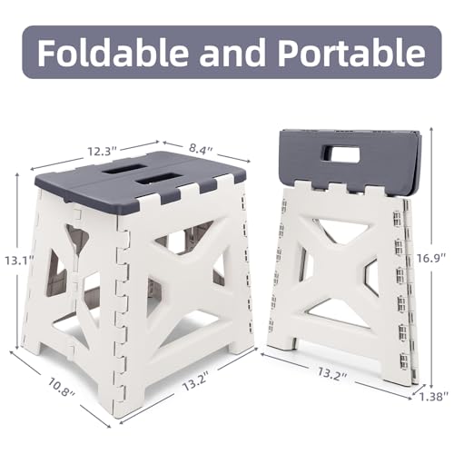 neotidy Foldable Step Stool (1 Pack), 12.9” Tall up to 300 lbs Sturdy Plastic Folding Step Stool for Adults Kitchen Bathroom, Portable Small Stool Travel Foot Stool for Home & Outdoor Use, Dark Gray - color: Dark Gray
