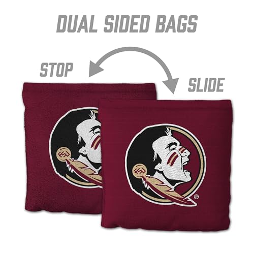 YouTheFan Officially-Licensed NCAA Set of 8 Cornhole Bags - All Weather Dual Sided Slide & Stop - Regulation Size with Carry case - color: Florida State Seminoles