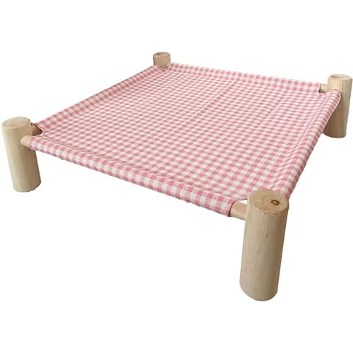 Pozico Elevated Cat & Dog Bed – Wooden Frame Pet Hammock for Small Dogs & Cats, Indoor/Outdoor Raised Bed with Breathable Mesh, Portable Pet Cot Furniture – Pink Grid - color: Pink Grid