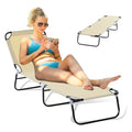 Majnesvon Foldable Outdoor Chaise Lounge Chair, 5-Level Reclining Camping Tanning Chair with Strong Oxford Fabric for Beach, Yard, Patio, Pool(Beige) - color: Beige