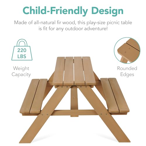 Best Choice Products Wooden Kids Picnic Table with Umbrella, Outdoor Activity Table Set with Built-in Benches, 220 lb Capacity per Bench - Natural/Navy - color: Natural/Navy