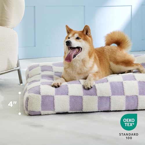 LE SURE Dog Beds Large Sized-Thick Shredded Chopped Foam Pet Bed as Gift for Indoor with Removable Cover, Cute Modern Fuzzy Plush & Anti Slip Bottom, Purple - color: Purple, size: 35.0"L x 22.0"W x 4.0"Th